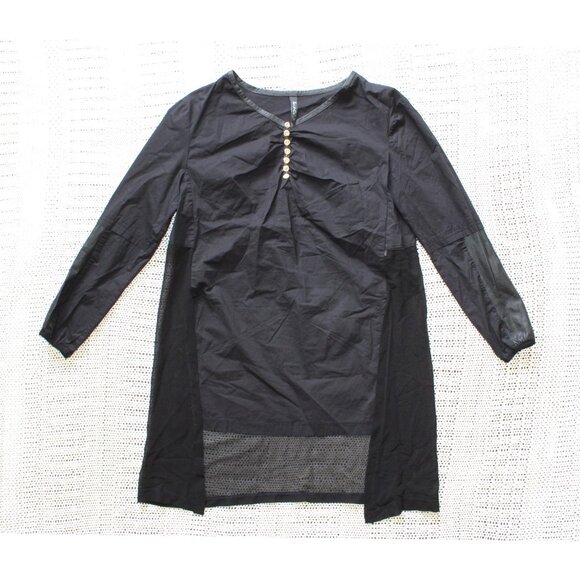 Tai & Gu Black Top Size M Leather & Mesh details Goth Y2K Rock Punk Blouse Silk - Picture 1 of 9
